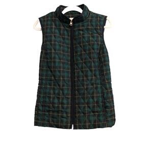 Croft & Barrow Womens M Tartan Plaid Green Blue Quilted Vest Slash Pockets